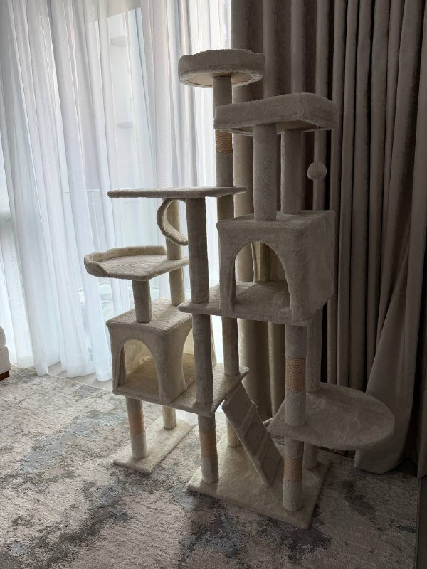 Многоуровневый домик-комплекс для кошек бежевый 2