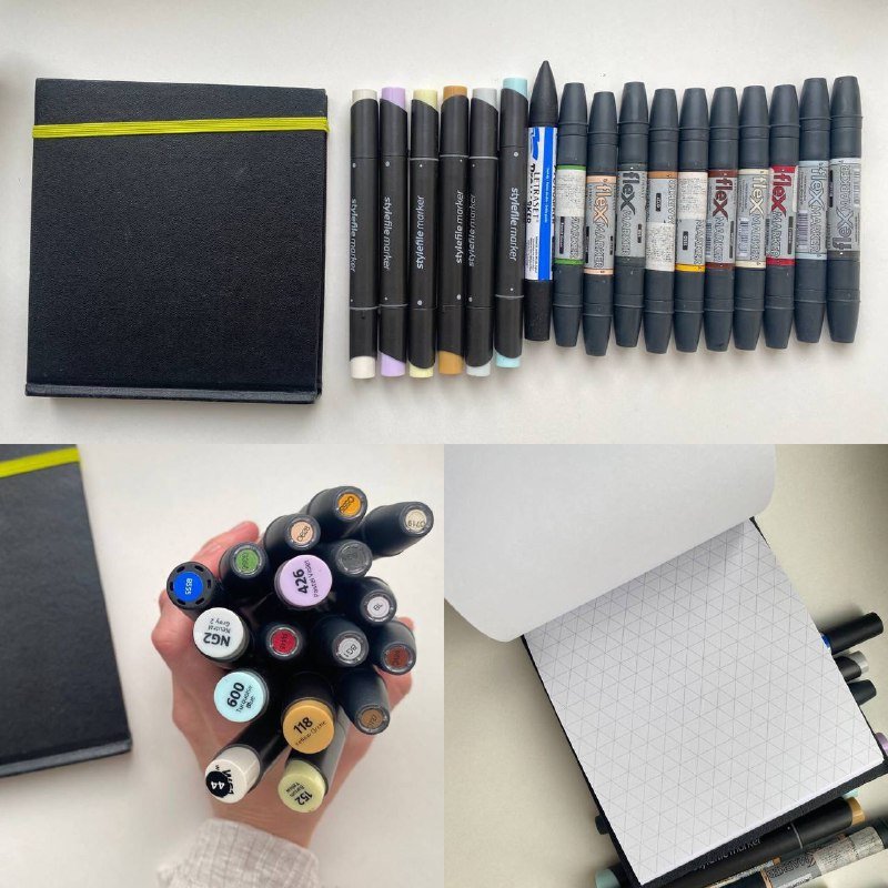 Художественные маркеры Flex, STYLEFINE и блокнот