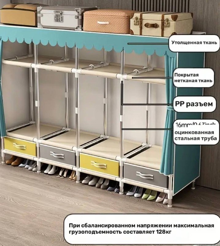 шкаф-гардероб стальной каркас с тканевыми вставками 4