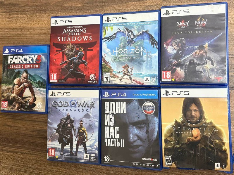 Игры на дисках для PS5, PS4 Nioh, Last of Us 2, God of War Ragnarok, Far Cry 3, Death Stranding, Horizon Forbidden West, Assassins Creed Shadows