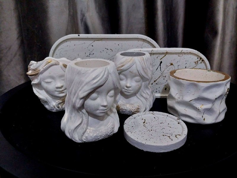 Фигурки из цемента, декор, горшки, формы для свечей 6