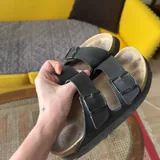 Шлепки Birkenstock черные на платформе 4
