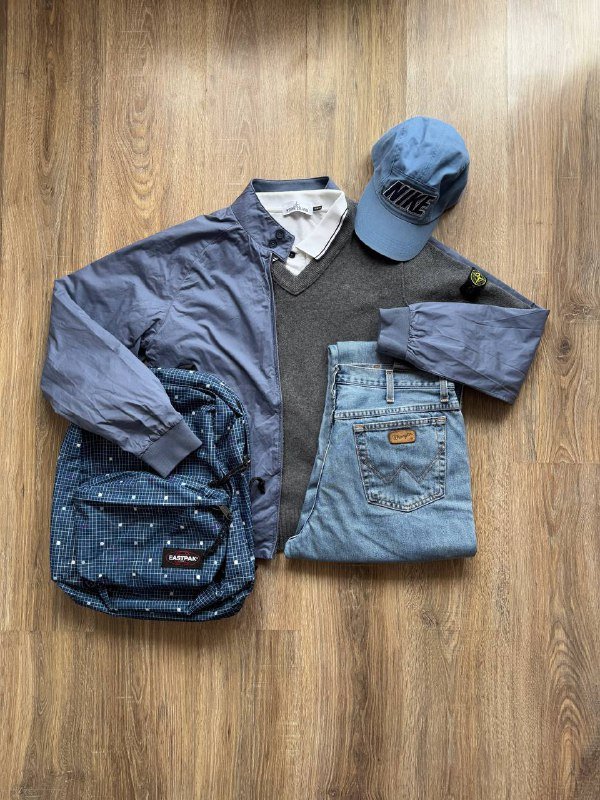 Поло Stone Island, Свитер Stone Island, Харрингтон Ben Sherman, Джинсы Wrangler, Кепка Nike, Рюкзак Eastpak