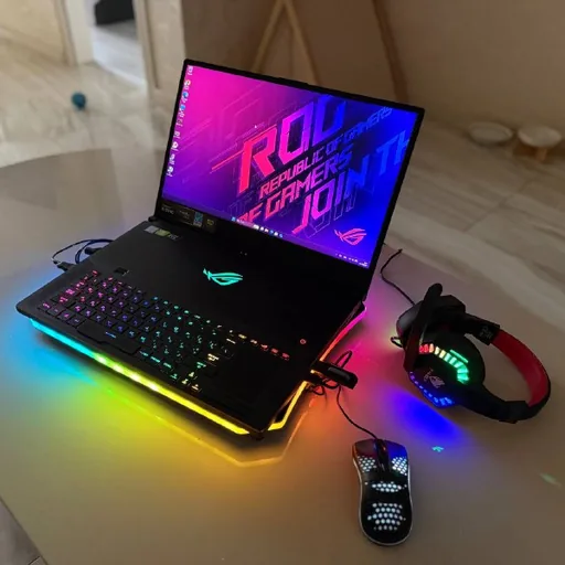 ASUS ROG Zephyrus S GX701, наушники, мышка, коврик