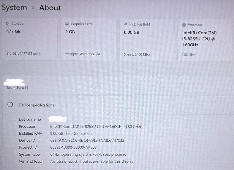 RedmiBook 14 ноутбук Intel Core i5 8ГБ SSD 512ГБ 6