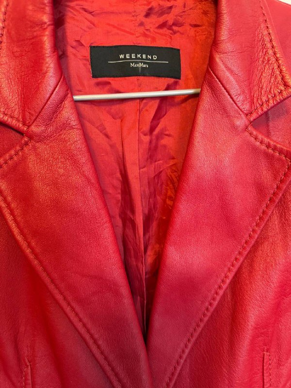 Винтажный кожаный пиджак Weekend Max Mara красный женщины 3