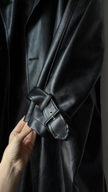 Черный плащ из искусственной кожи 5