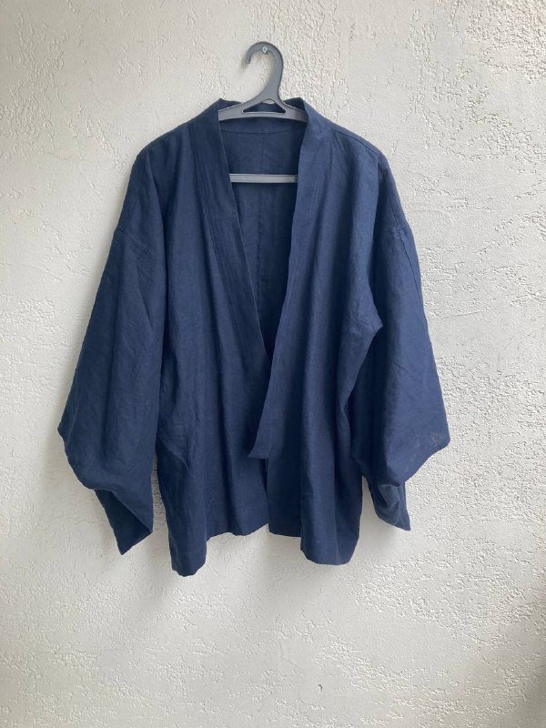 Кимоно льняное синее, черное