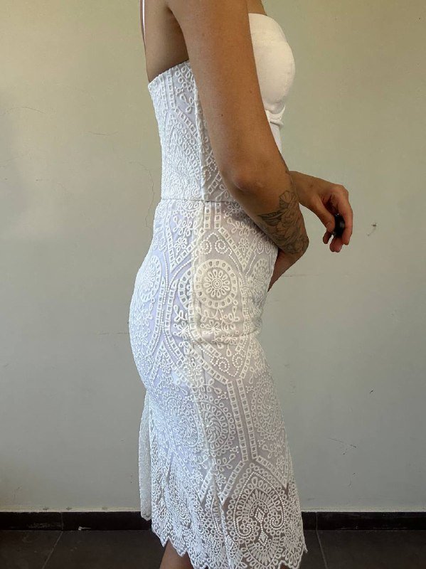 Платье-бюстье Manolo S-M Айвори с белым кружевом 4