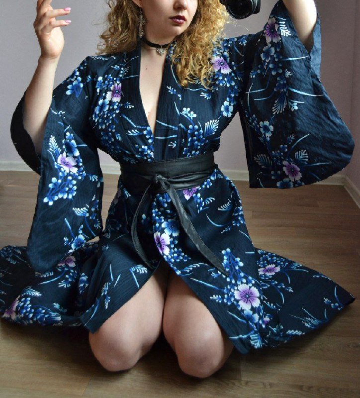 Винтажная длинная юката из хлопка 4