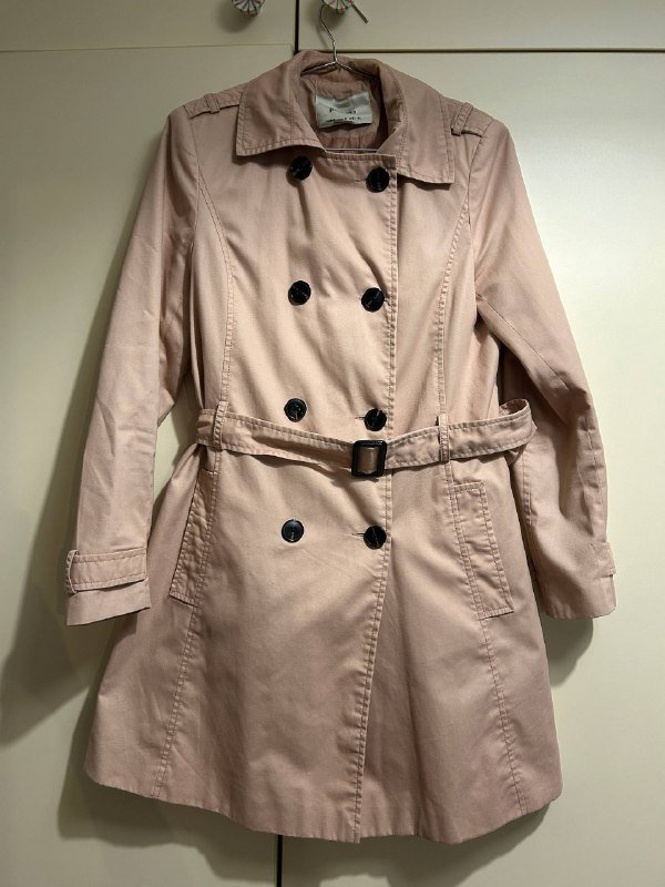 Розовый хлопковый тренч Stradivarius размер S