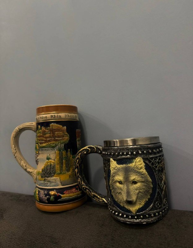 Коллекционные кружки немецкий пивной бокал, фэнтези с волком