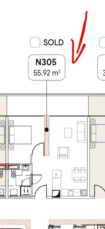 1+1 Apartment, 55.92 m²