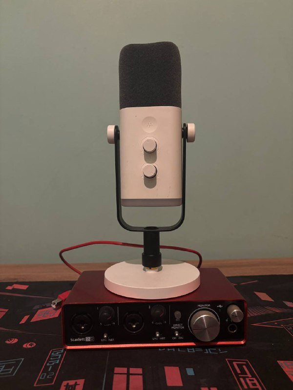 Динамический микрофон fifine am8, аудиокарта scarlett focusrite 2i2