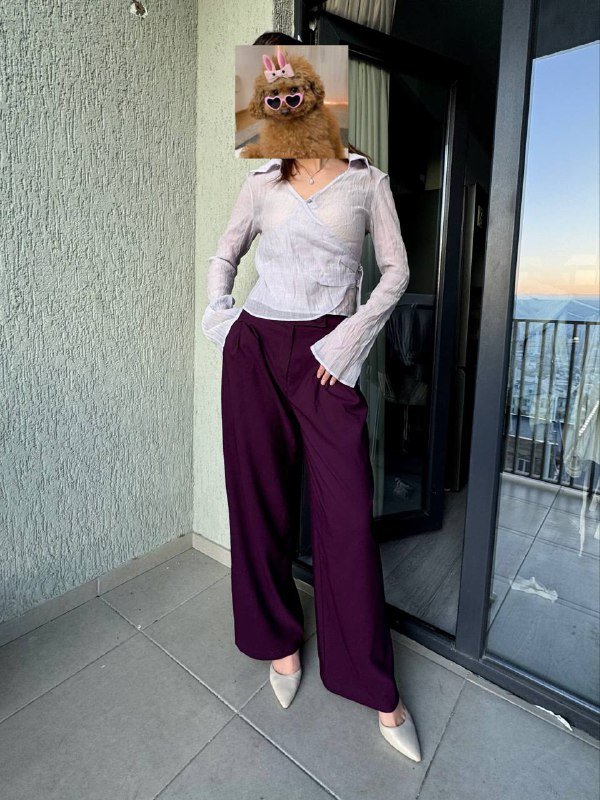 светло-сиреневая блуза, темно-фиолетовые брюки, льняная рубашка bpc, изумрудная кофточка 2