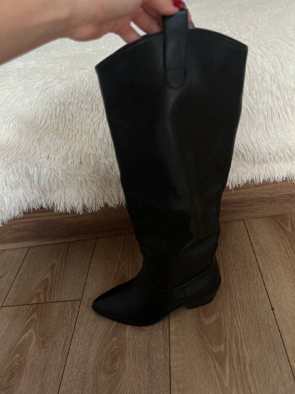 Высокие кожаные сапоги казаки черные 37,5-38 3