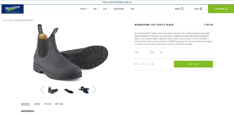 Ботинки Blundstone Rustic Black EU41 UK7