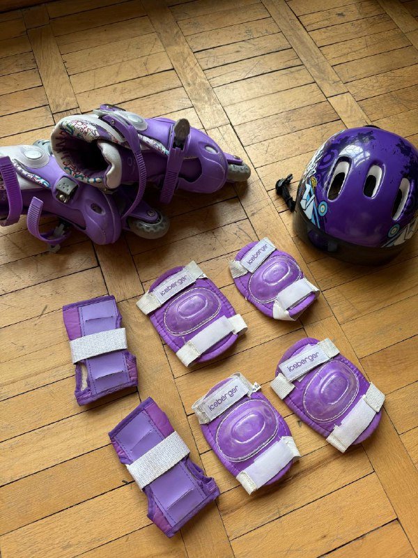 детские ролики, шлем, наколенники, налокотники, перчатки, рюкзак 2