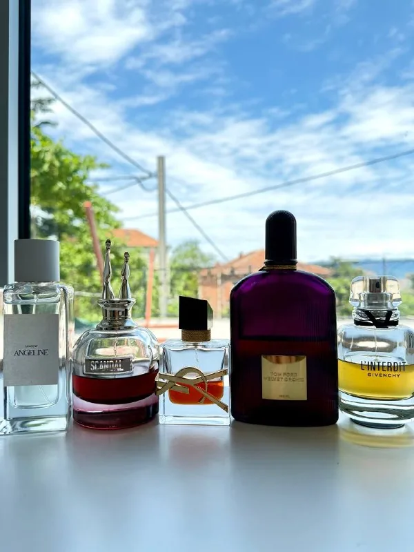 Tom Ford Velvet Orchid, Angeline Shadow, Jean Paul Gaultier Scandal, Givenchy L'Interdit, YSL Libre
