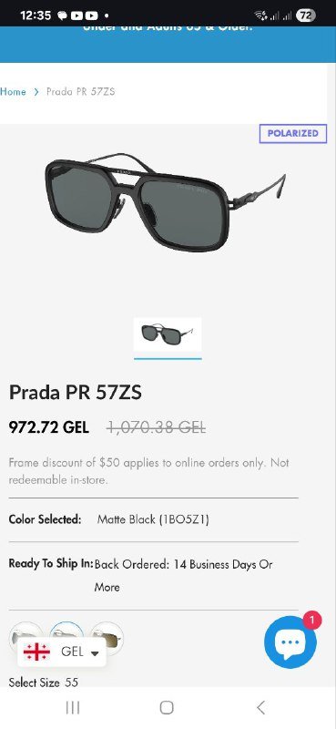 Оригинальные солнцезащитные очки Prada PR57ZS Matte Black Polarized Dark Grey 9