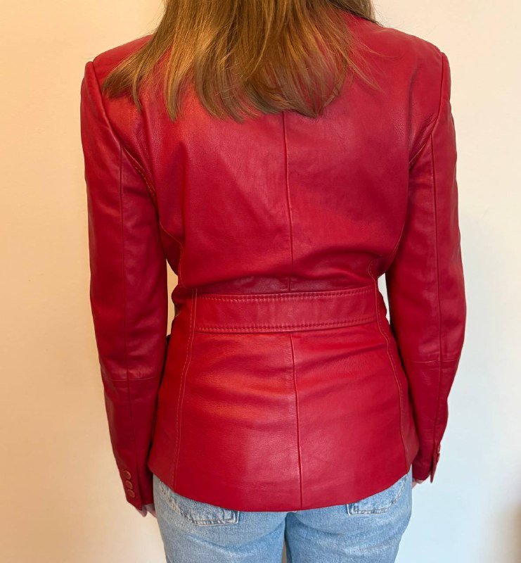 Винтажный кожаный пиджак Weekend Max Mara красный женщины 5