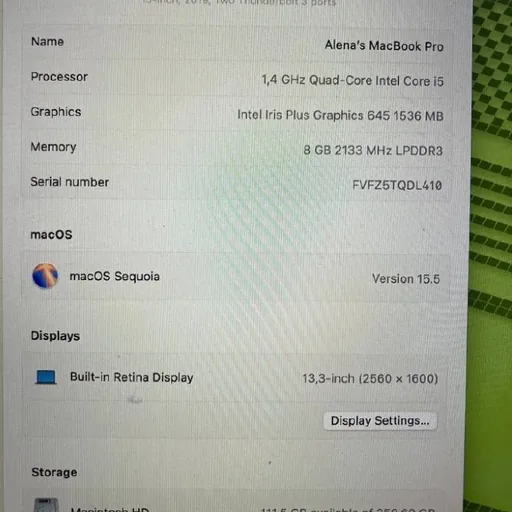 MacBook Pro 13” Touch Bar 2019 A2159