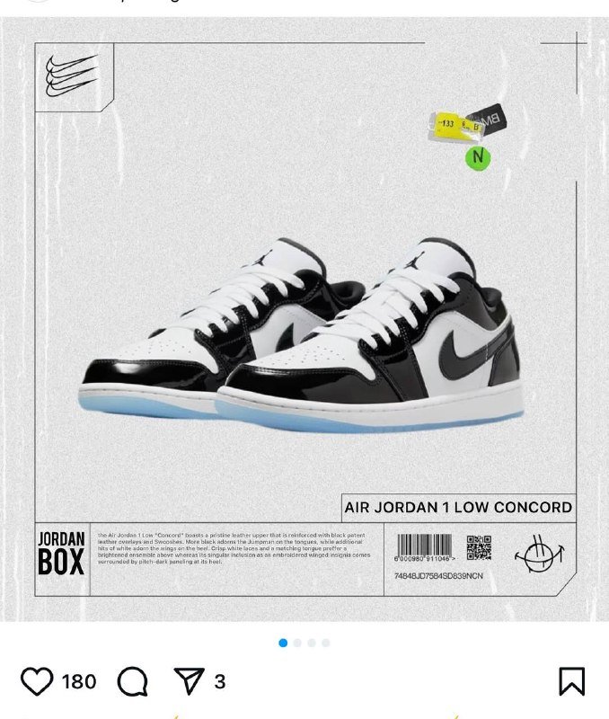 Кроссовки Air Jordan 1 Low Concord размер 36