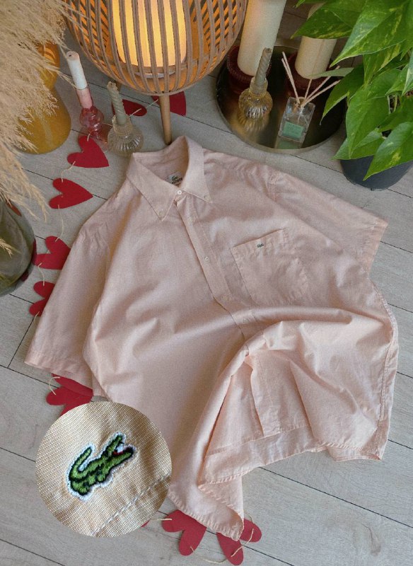 Рубашки с коротким рукавом Lacoste размер L персиковая, клеточка, синяя 2