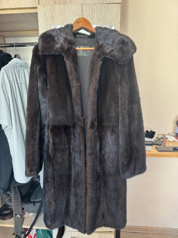 норковая шуба размер S-M с капюшоном и поясом 5