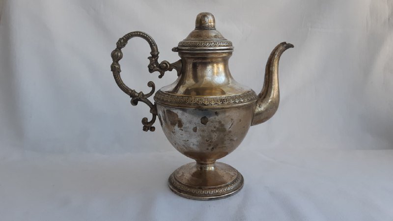 Посеребренный латунный старый чайник Германия 1 литр