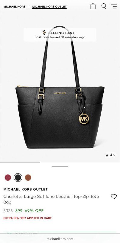 Сумка Michael Kors Charlotte чёрная кожа сафьяно 3