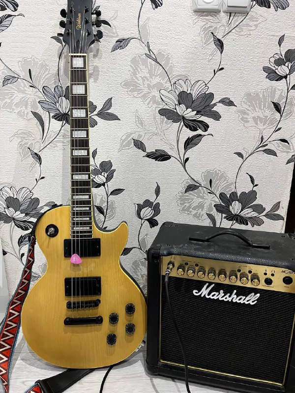 Электрогитара Waldman LP, комбик Marshall MG15GFX, кабель