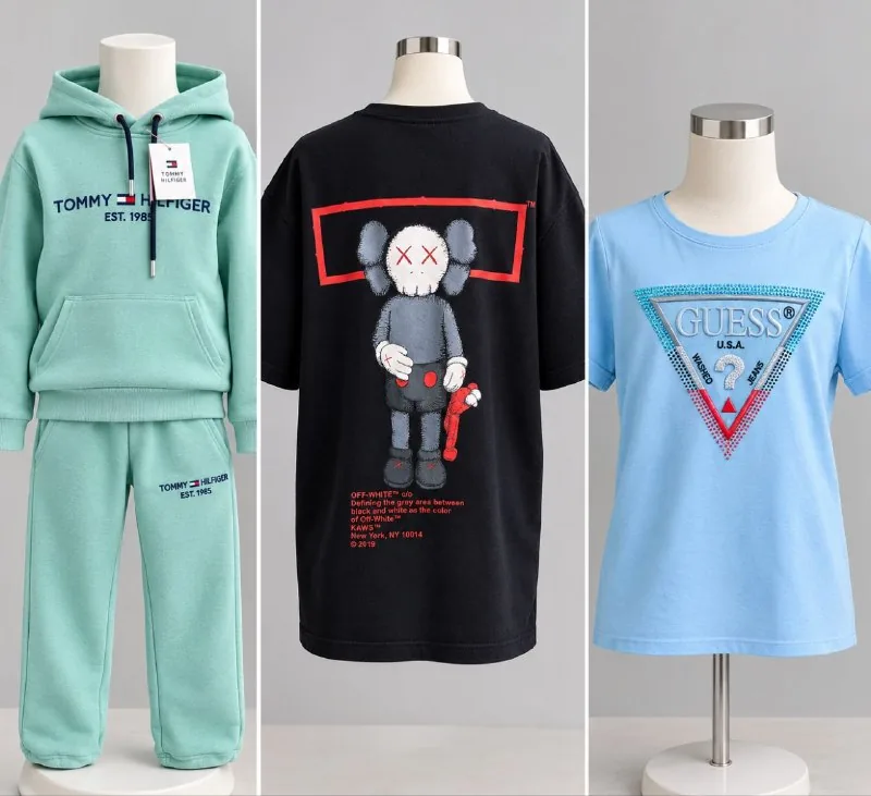 Женская одежда: костюм Tommy Hilfiger, футболки KAWS и Guess