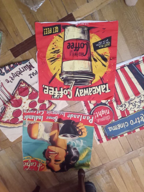 Текстильные декоративные панно с принтами еды и ретро