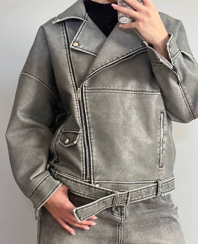 Куртка кожаная серая размер M 3