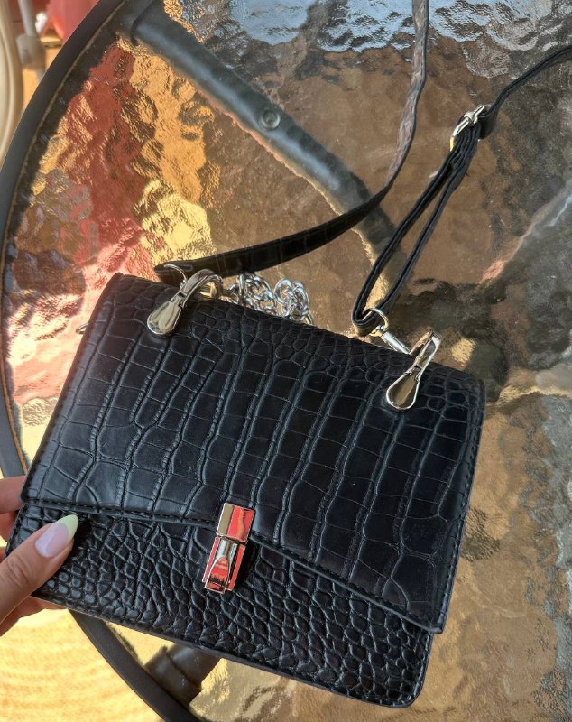 Black leather handbag