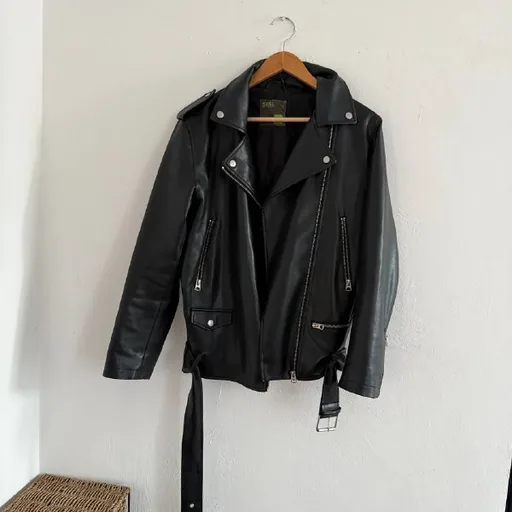 Leather jacket, warm jacket with ties