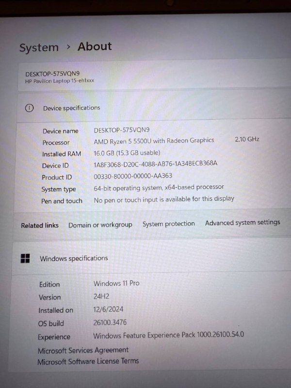Ноутбук HP Pavilion 15.6, 16 GB RAM, 512 SSD 5