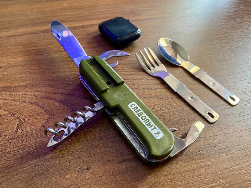 Туристический мультитул с ножом, ложкой, вилкой, штопором 2