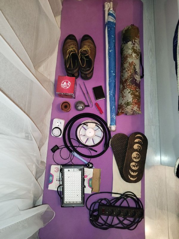 Коврик для йоги, ботинки Ecco, пляжный зонт, палатка, кальянные аксессуары, нож швейцарский, вентилятор, лампа для растений, постельное белье, термос, решетка для мангала