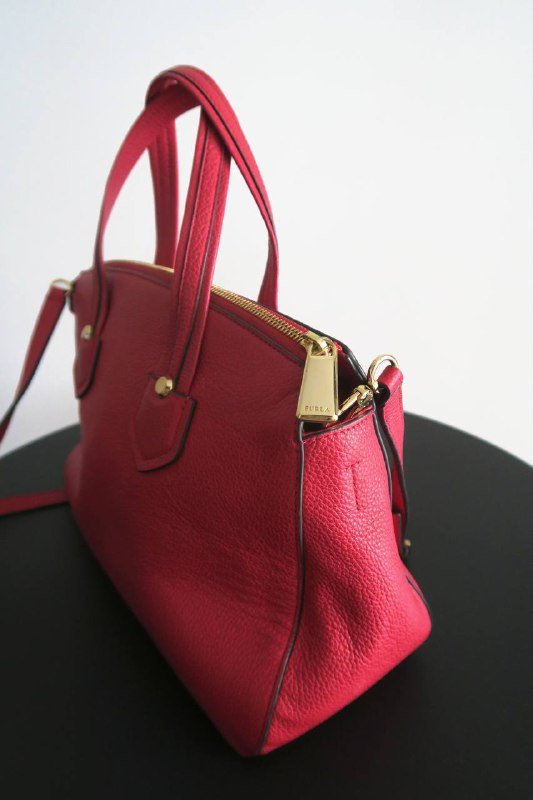 Оригинальная кожаная сумка Furla рубиново-красная 7