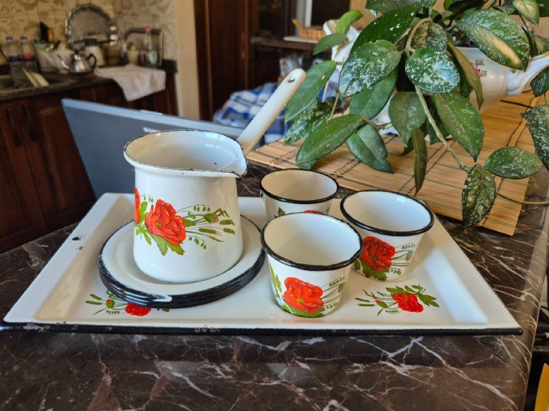 Эмалированный набор, Керамический набор коричневый 2