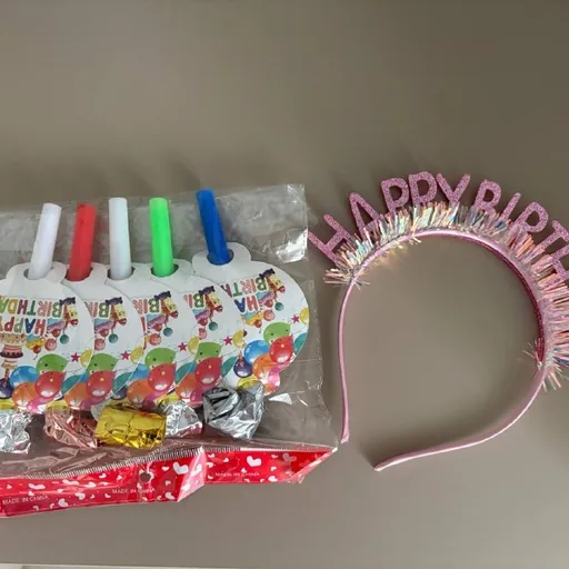 Happy Birthday banner, whistles, Happy Birthday headband
