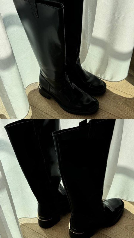 Длинные сапоги Stradivarius, вязаные черные штаны 1