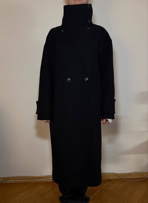 Пальто двубортное с воротом Sela черное размер S-M 4