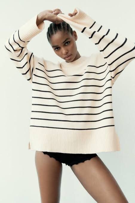 Свитер с вырезом поло ZARA, Свитер в полоску ZARA, Платье-свитер Pull and Bear 4