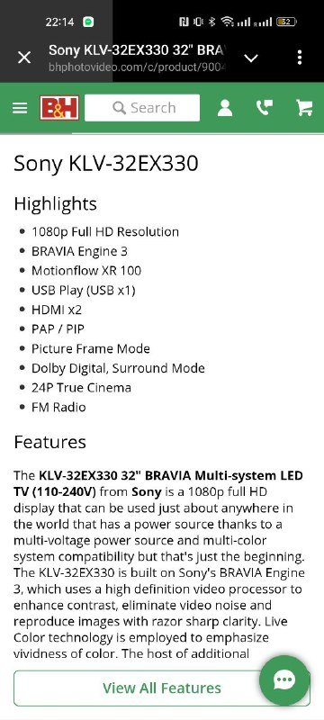 Телевизор Sony Bravia KLV-32EX330 32" LED TV 2