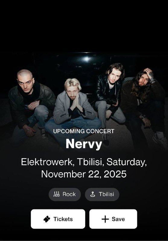 Билет на концерт группы Nervy, 1 шт