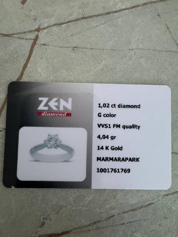 Кольцо с бриллиантом 1,02 ct, 14K золото