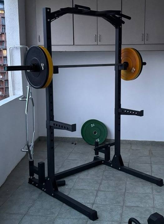 Тренировочная стойка, олимпийская штанга, блины, трэп бар